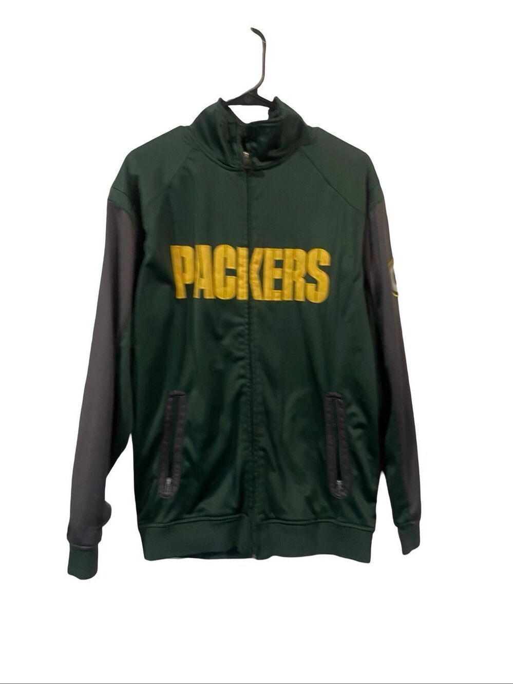 Majestic Mens Black Gray NFL Green Bay Packers Zip Up Track Jacket Medium Tall